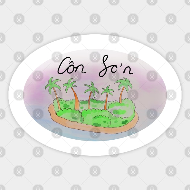 Con Son watercolor Island travel, beach, sea and palm trees. Holidays and rest, summer and relaxation Sticker by grafinya